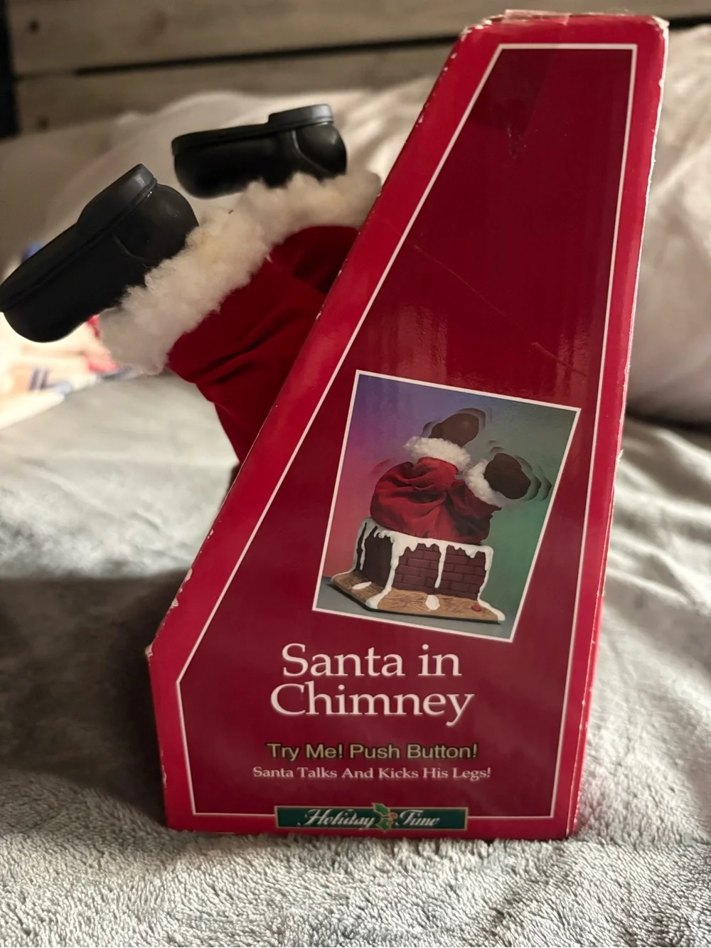 Holiday Time Red and White Santa in Chimney With Original Box